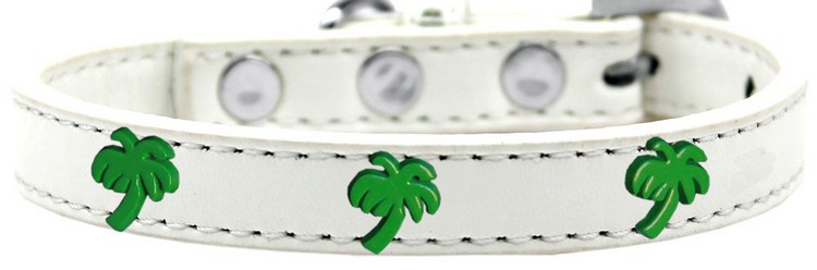 Green Palm Tree Widget Dog Collar White Size 16